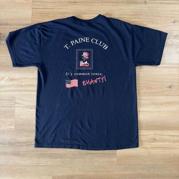 Y2K T Pain Thomas Paine Its Common Sense Shawty Parody Navy Blue Shirt Size L - Picture 4 of 4